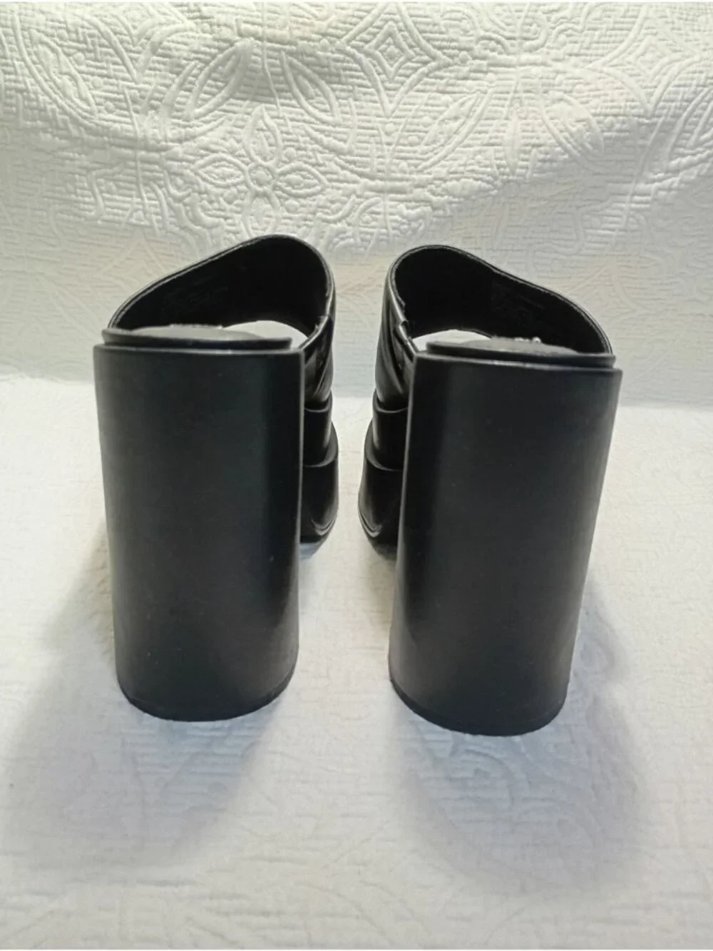 Steve Madden Womens Black Chunky Platform Open-Toe Leather Mules Size 9.5M